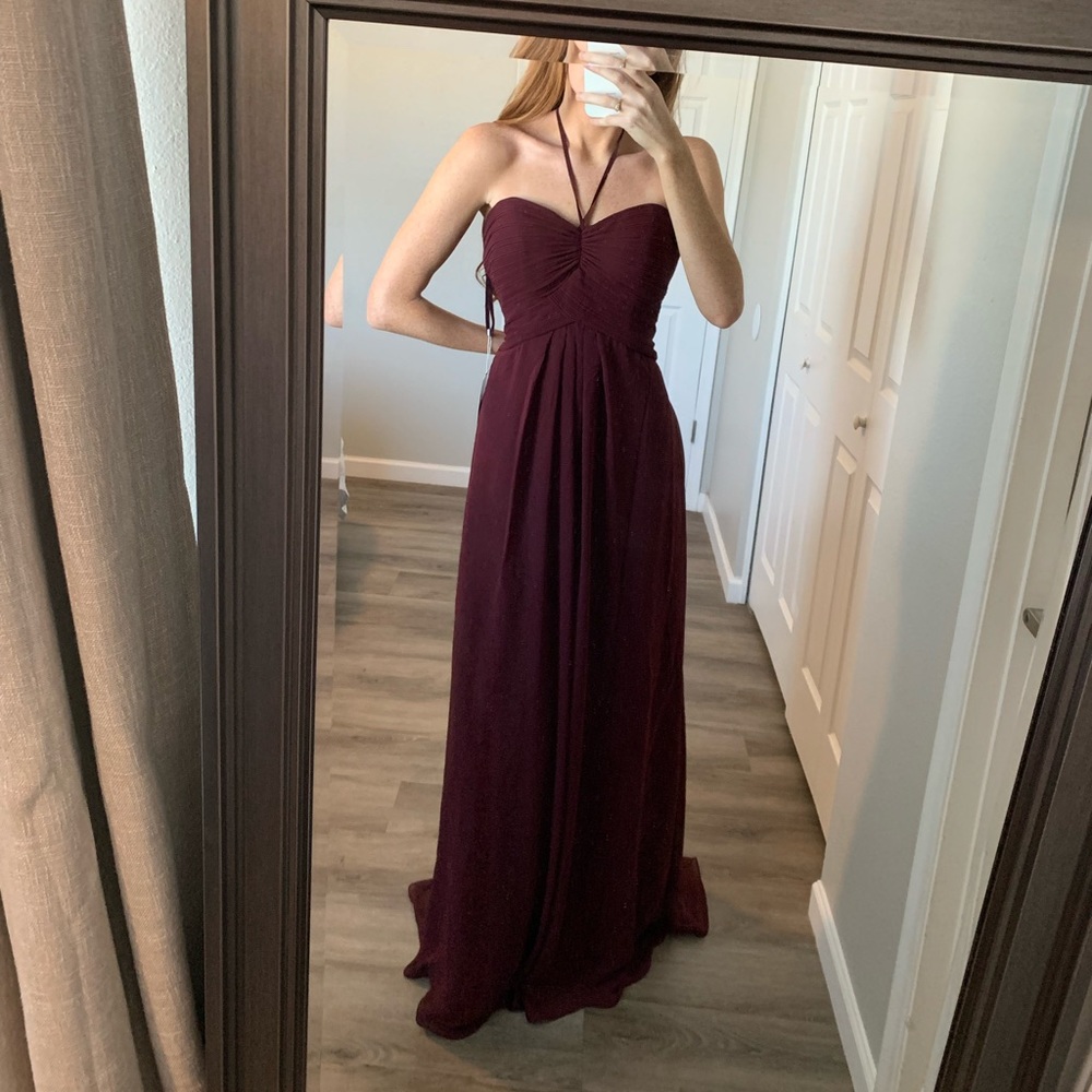 Halter tie maroon bridesmaid dress